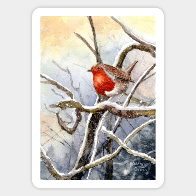 Robin redbreast in the snow Sticker by thryngreen